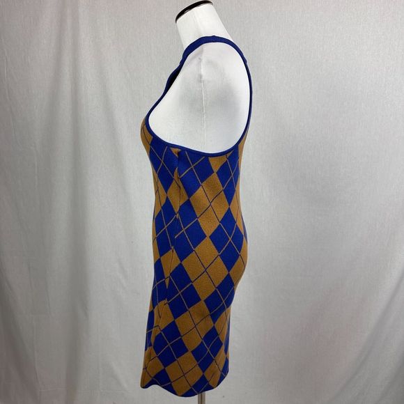 NEW UO Urban outfitters argyle knit sweater dress blue tan halter size S - Picture 3 of 7
